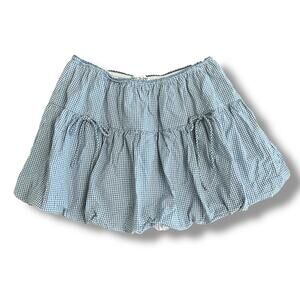 Jacquie the Label Blue Beatrice Gingham Mini Bubble Skirt M Cotton Boho Cottage